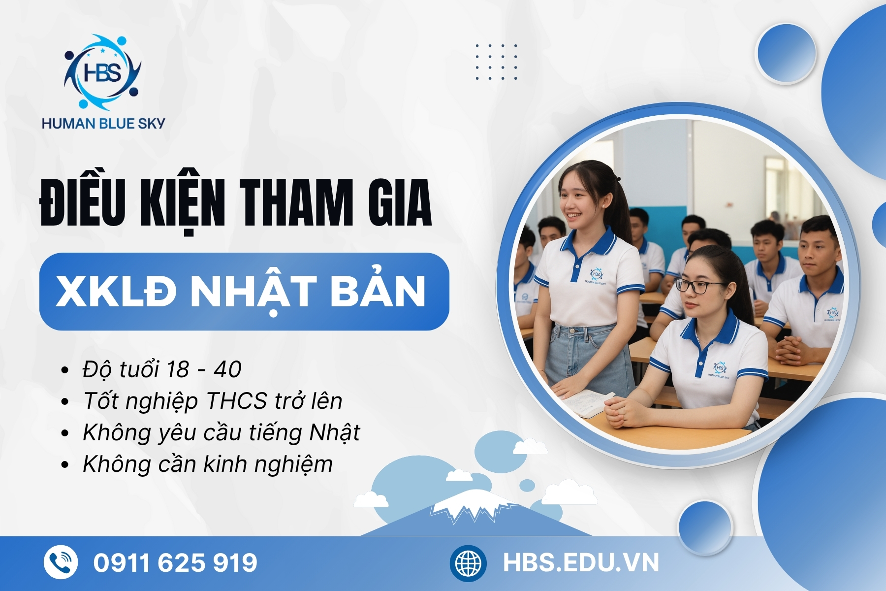 yêu cầu đi xuất khẩu lao động nhật bản, human blue sky, hbs, xuất khẩu lao động nhật bản